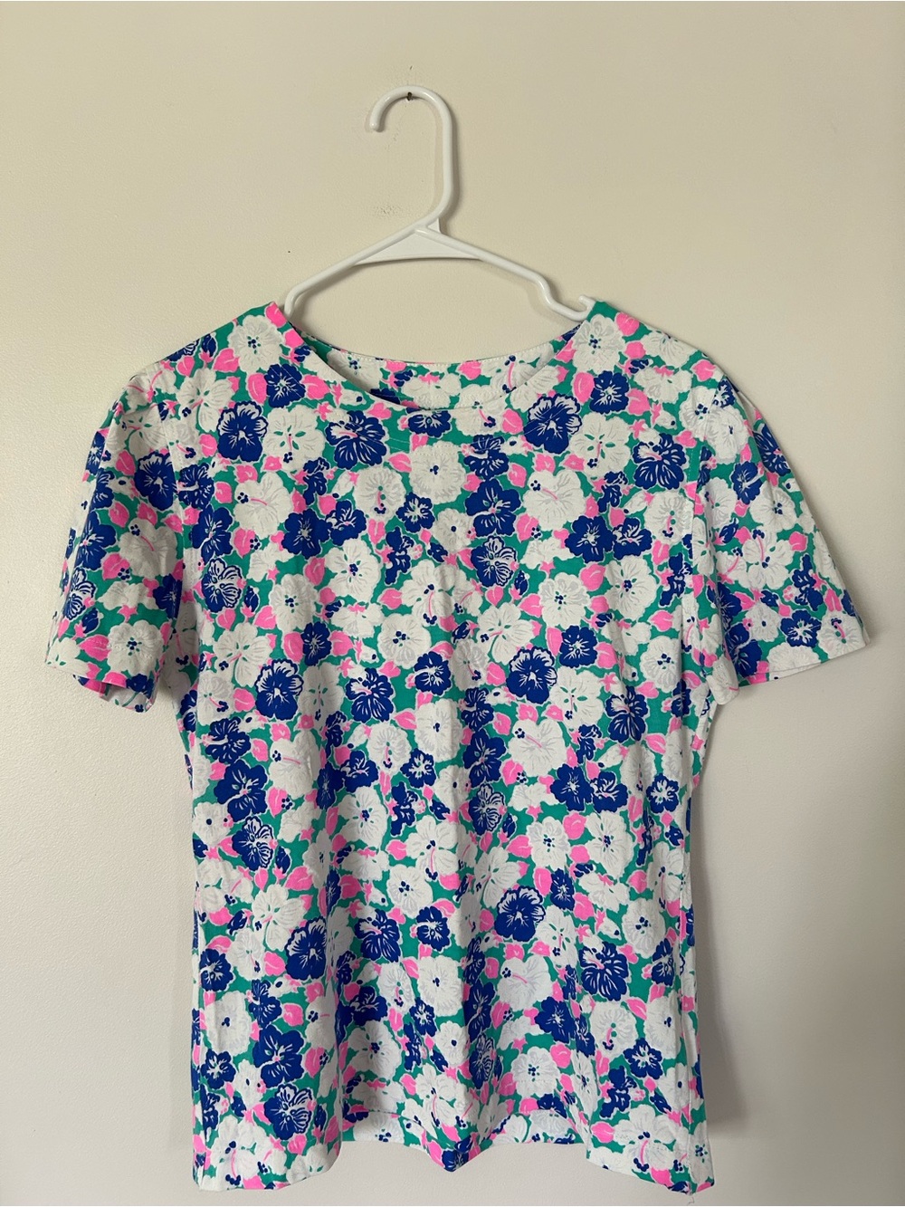 Lilly Pulitzer Enterprises Vintage Floral Top Shirt Blue Made In USA Size Small